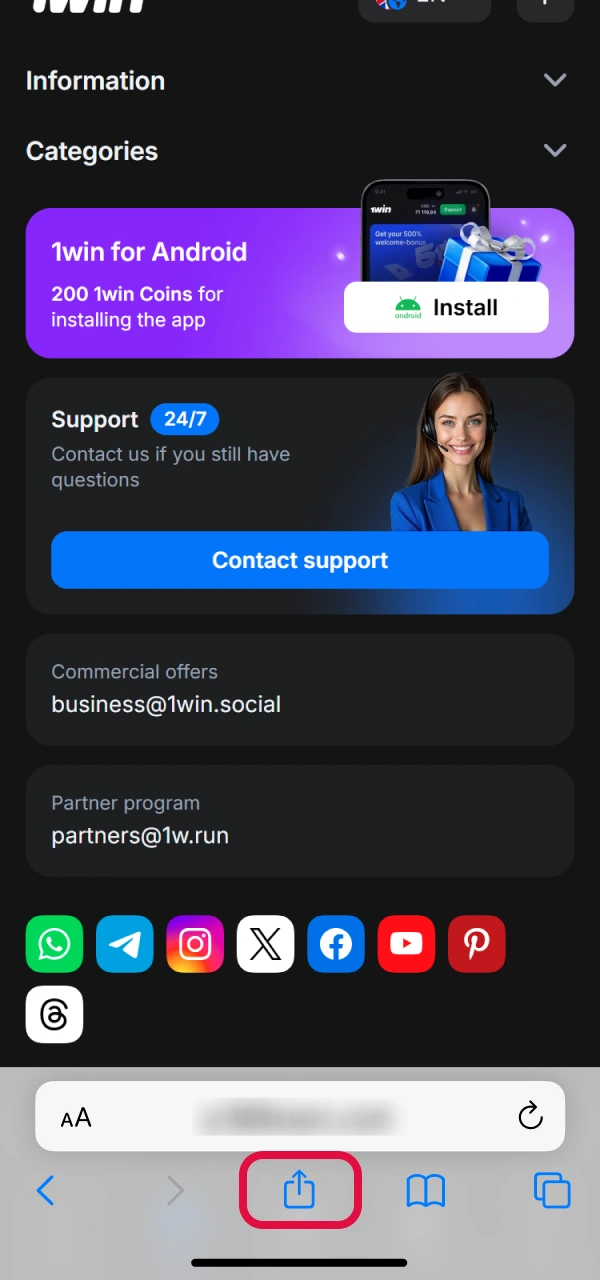 Open the share menu to configure your Aviator App iOS shortcut.